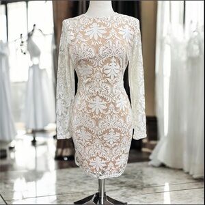 NWT H&M Gold Label White Floral Lace Overlay Sheath Cocktail Dress | Size 12